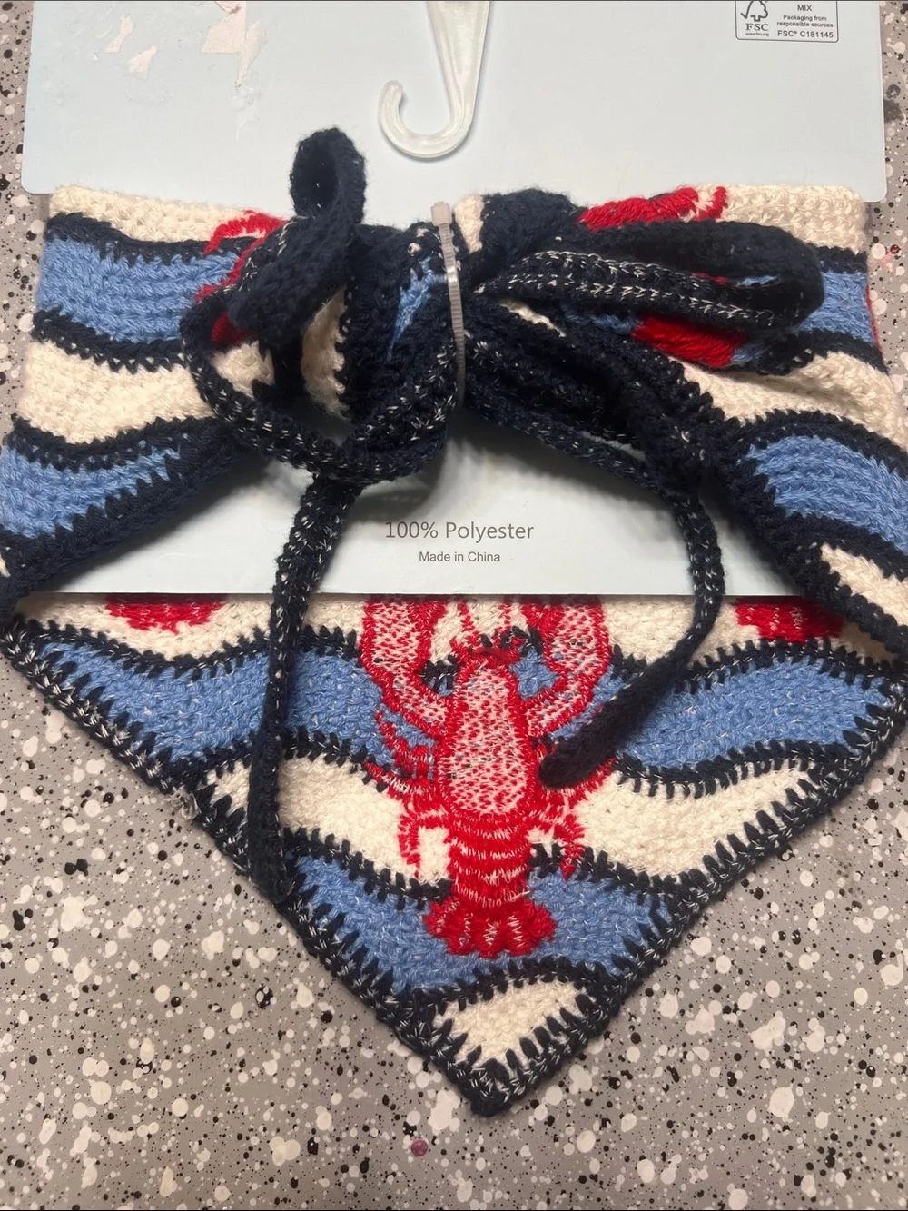 Piper Red Lobster Stripe Bandana hair scarf with Blue and Cream Waves